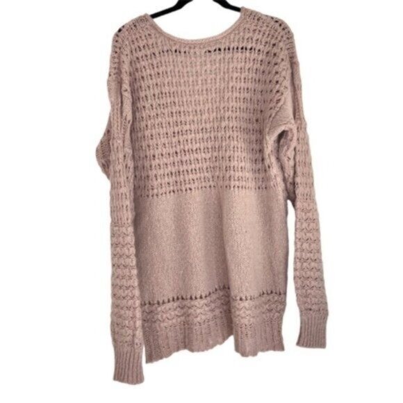 Free People Mauve Crochet Scoopneck Pullover Sweater Off the Shoulder - Picture 6 of 6